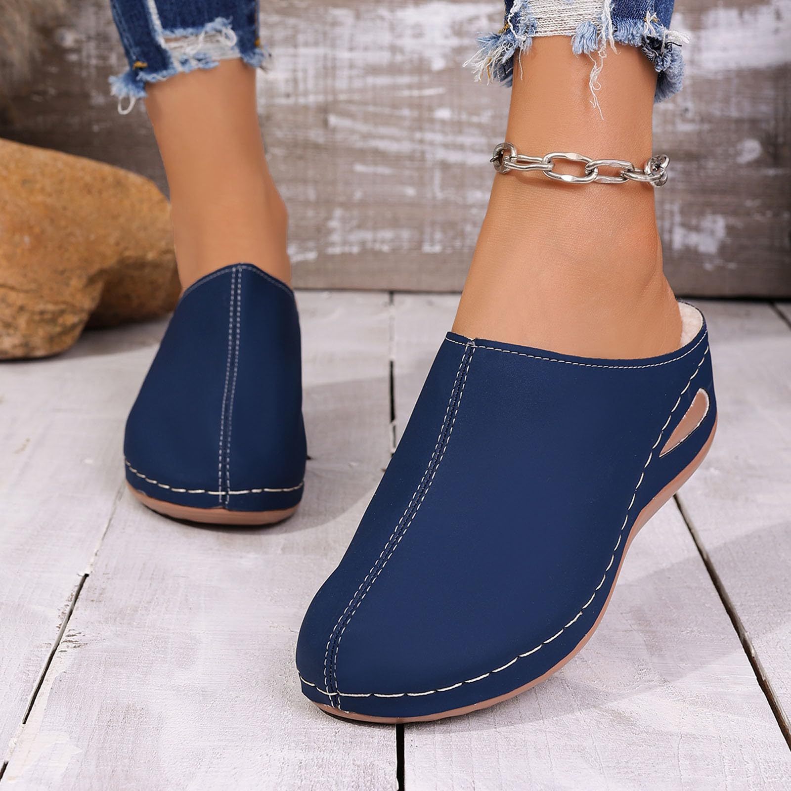 Pantuflas de invierno para interiores y exteriores, acogedoras, con forro sintético, tacón inclinado, suela cómoda y cálida