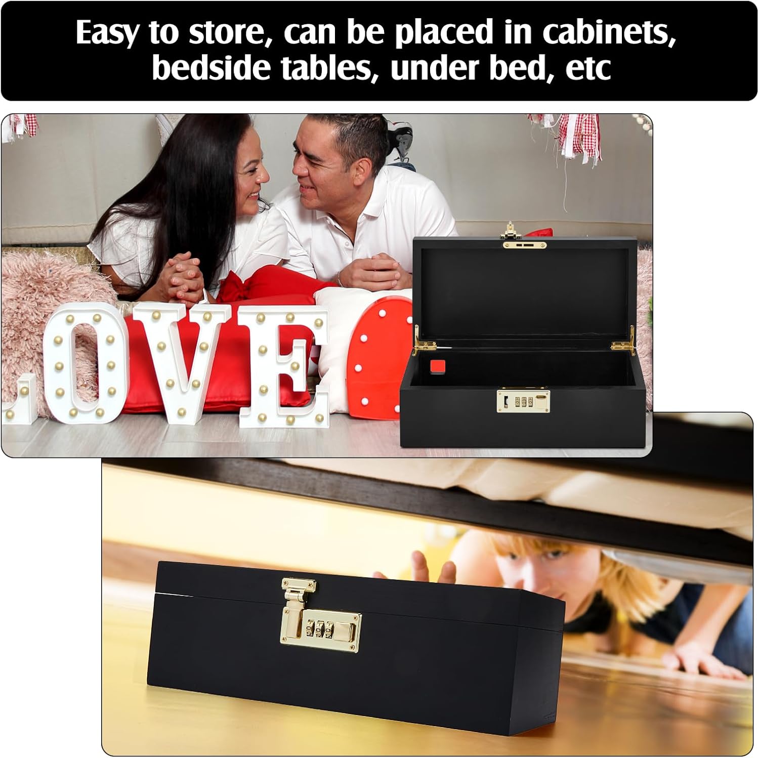 Mifoci 2 Pcs Adult Game Toy Storage Box Wooden Discreet Lockable Organizer Case Reusable Container with Lock Private for Women Men Travel Home