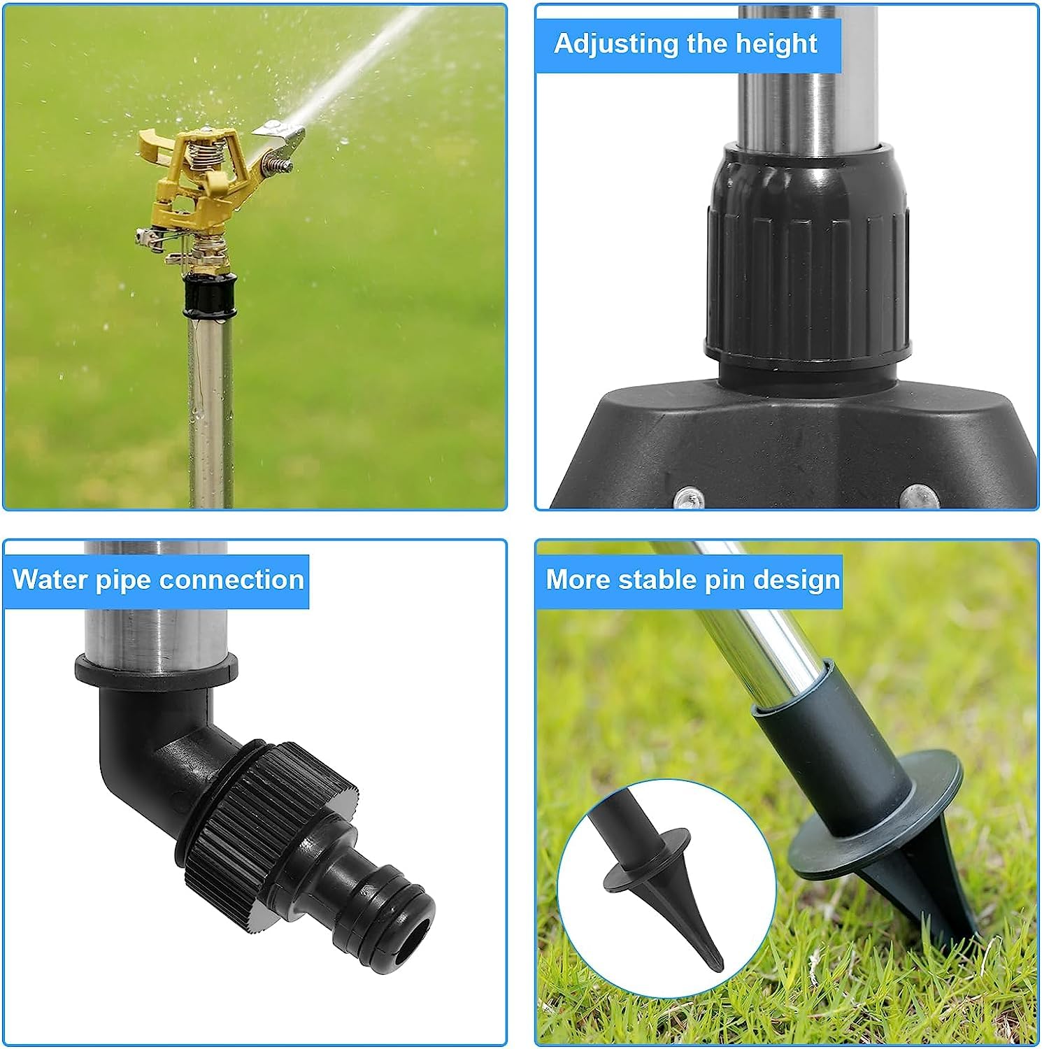 Zerodis Kits de riego para trípode telescópico de riego Inserto de Tierra de Acero Inoxidable Aspersor Rociador de rociado de Zinc 360 ° Ajustable Círculo Equipo de riego Giratorio para jardín