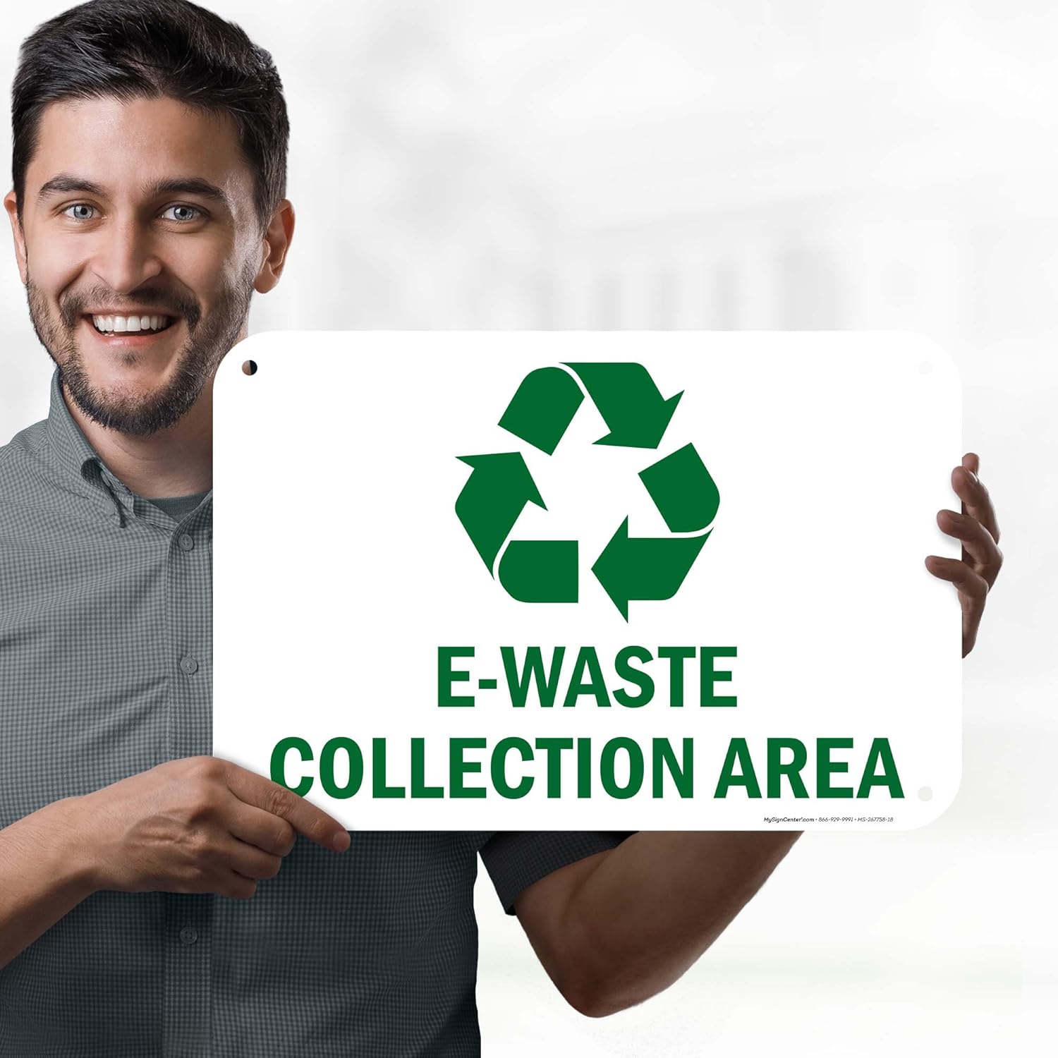 E Waste Collection Area Sign, 12x18 Inches, 55 mil thick HDPS (high density polystyrene), Made in USA by My Sign Center