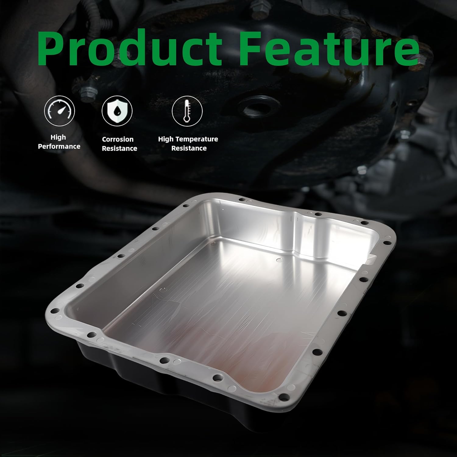 Transmission Oil Pan with Drain Plug, for GM 700R4 4L60 4L60E, Pan Depth 2-5/8", #OE SP8594BK
