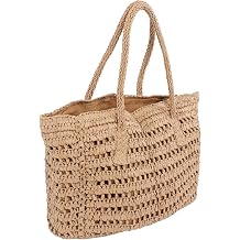 Straw Shoulder, Vintage Woven Straw Handbag Large Capacity Hollowed Out for Holiday