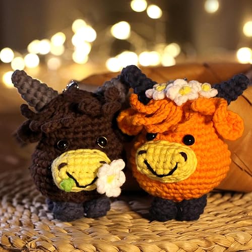 Miniatura 153 de Kit de ganchillo para principiantes: kit de ganchillo de vaca Highland, incluye hilo suave fácil de tejer, tutorial en video paso a paso, gancho