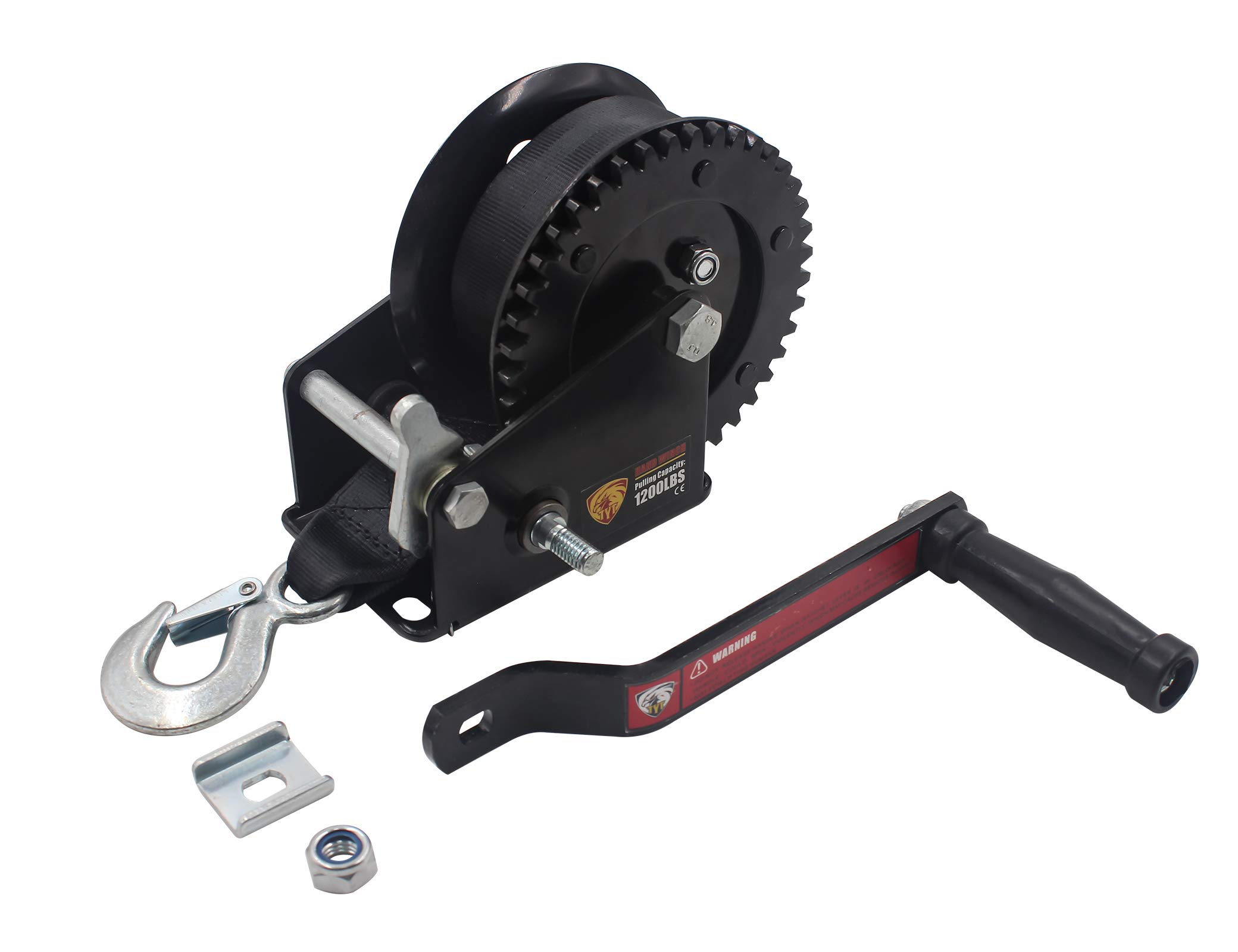 Buy TYT 1200lbs Boat Trailer Winch with Black Strap, Crank Hand Winch with Hook, Two Way Ratchet