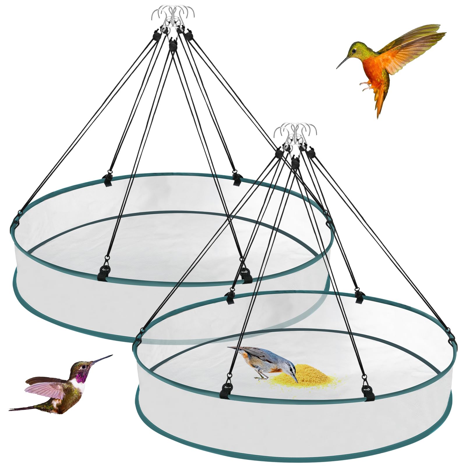 Vassoio raccogli semi per uccelli da appendere, piattaforma rotonda da 61 cm, cerchio regolabile, da giardino, confezione da 2