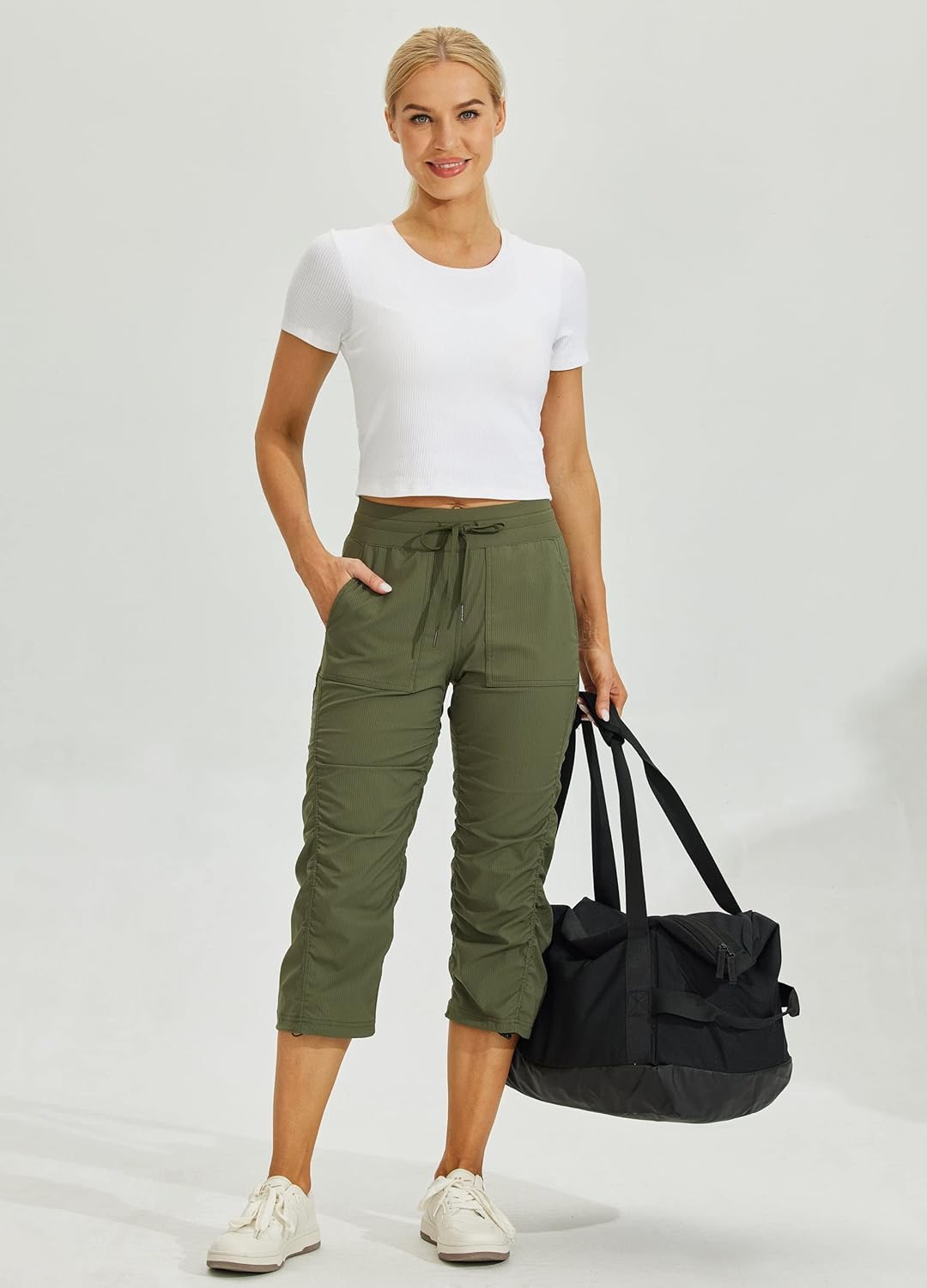Willit Women's Quick-Dry Capris Travel Pants Lightweight Striped Woven Hiking Workout Casual Pants with Pockets - Image 3