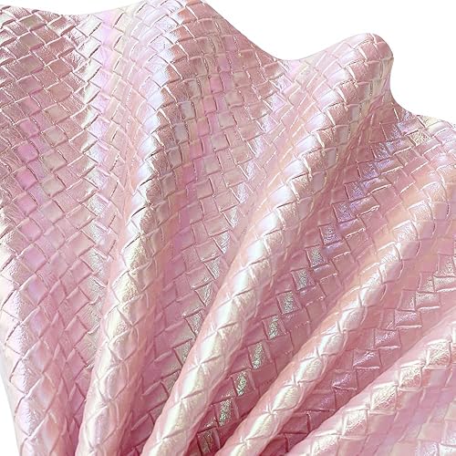 Tela de piel sintética con tejido de arco iris, 11.8 x 53.1 in, vinilo holográfico en relieve para bolsos, lazos y manualidades de costura (azul)