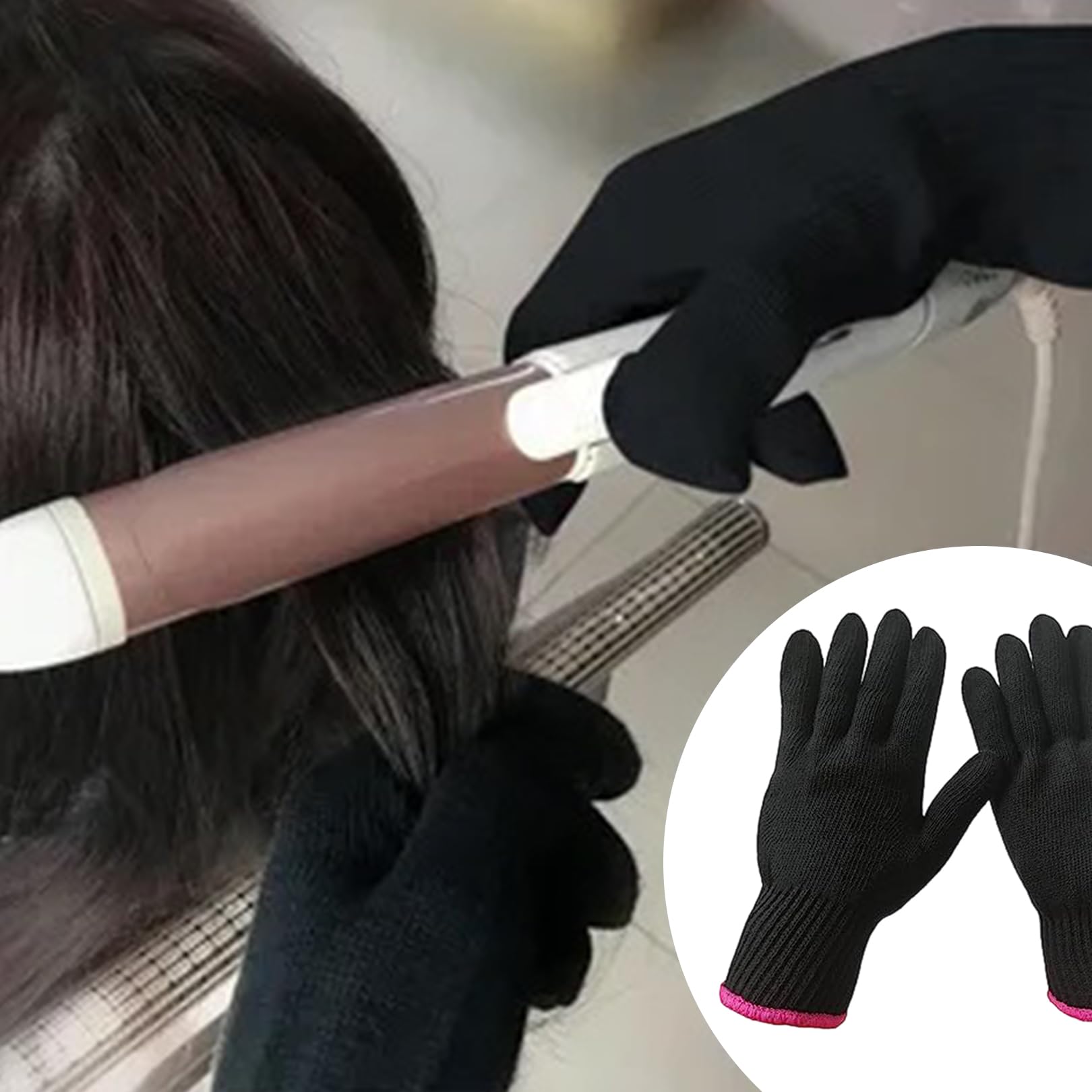 Hitzebeständige Handschuhe,2 Stk Hitzeschutz Handschuh Lockenstab,Hitzehandschuh,Hitze Handschuhe Friseur,Hitzeschutzhandschuhe für Lockenstab und Glätteisen,Haarstyling Black Gloves Styling-werkzeuge Kosmetik