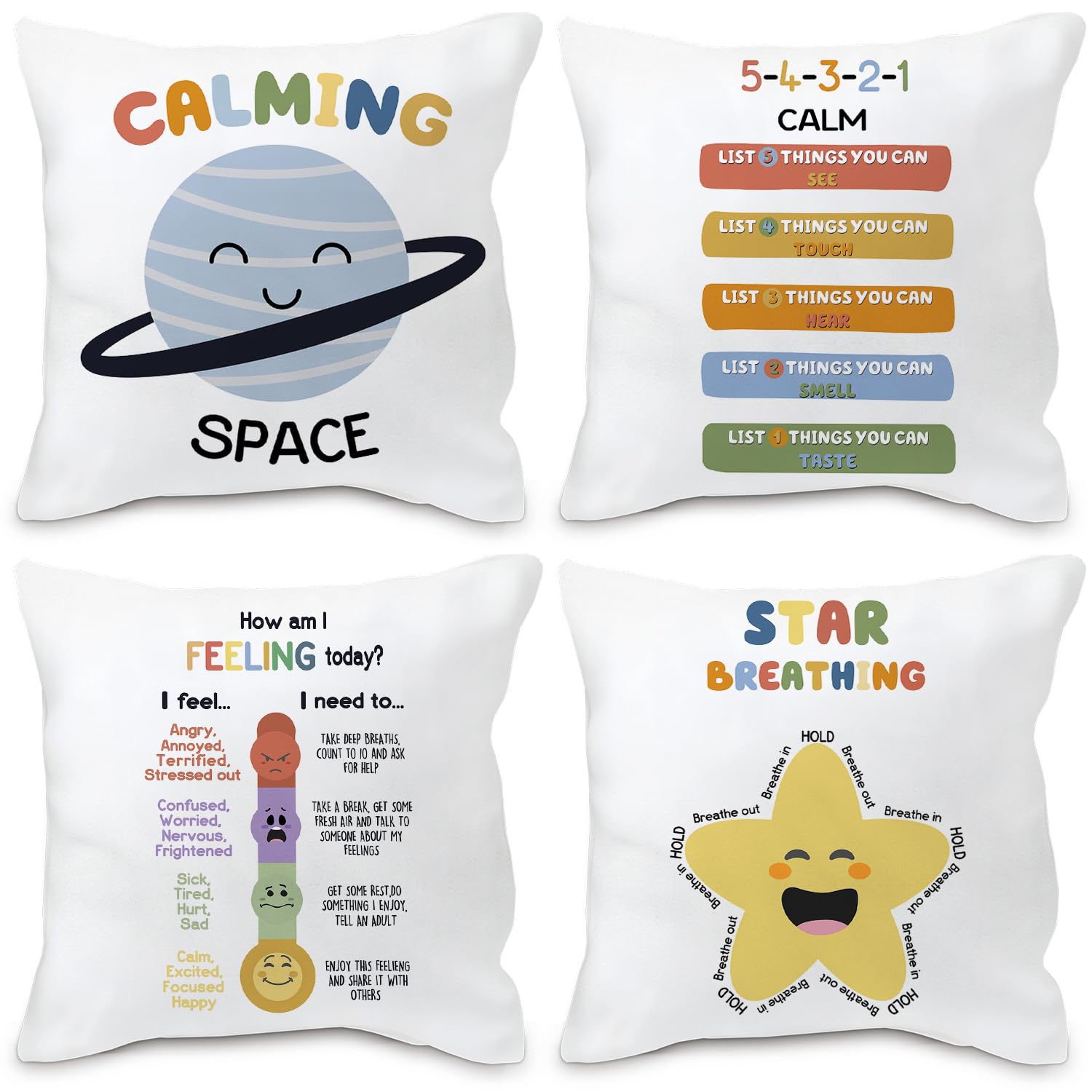 Nvotell Calming Corner Decorative Pillow Covers Set of 4 - Calm Down Corner Supplies for Reading Room, Couch Pillow Covers 18 X 18, Teacher Must Haves