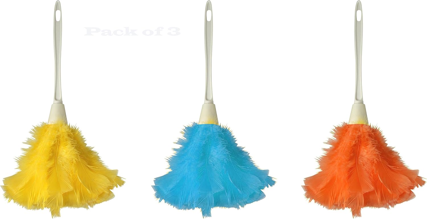 Supply Guru Genuine Feather Hand Dusters, Hanging Loop, Feathers Dyed Assorted Colors Pack Of 3: Kitchen & Dining