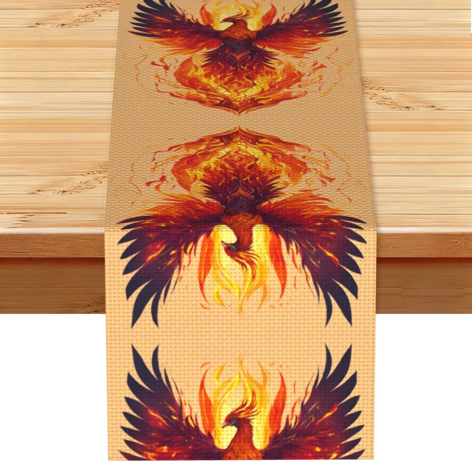 Phoenix Printed Dining Table Runner 13x72 Inch, Non-Fading Decor for Kitchen Dresser Fireplace Mantel