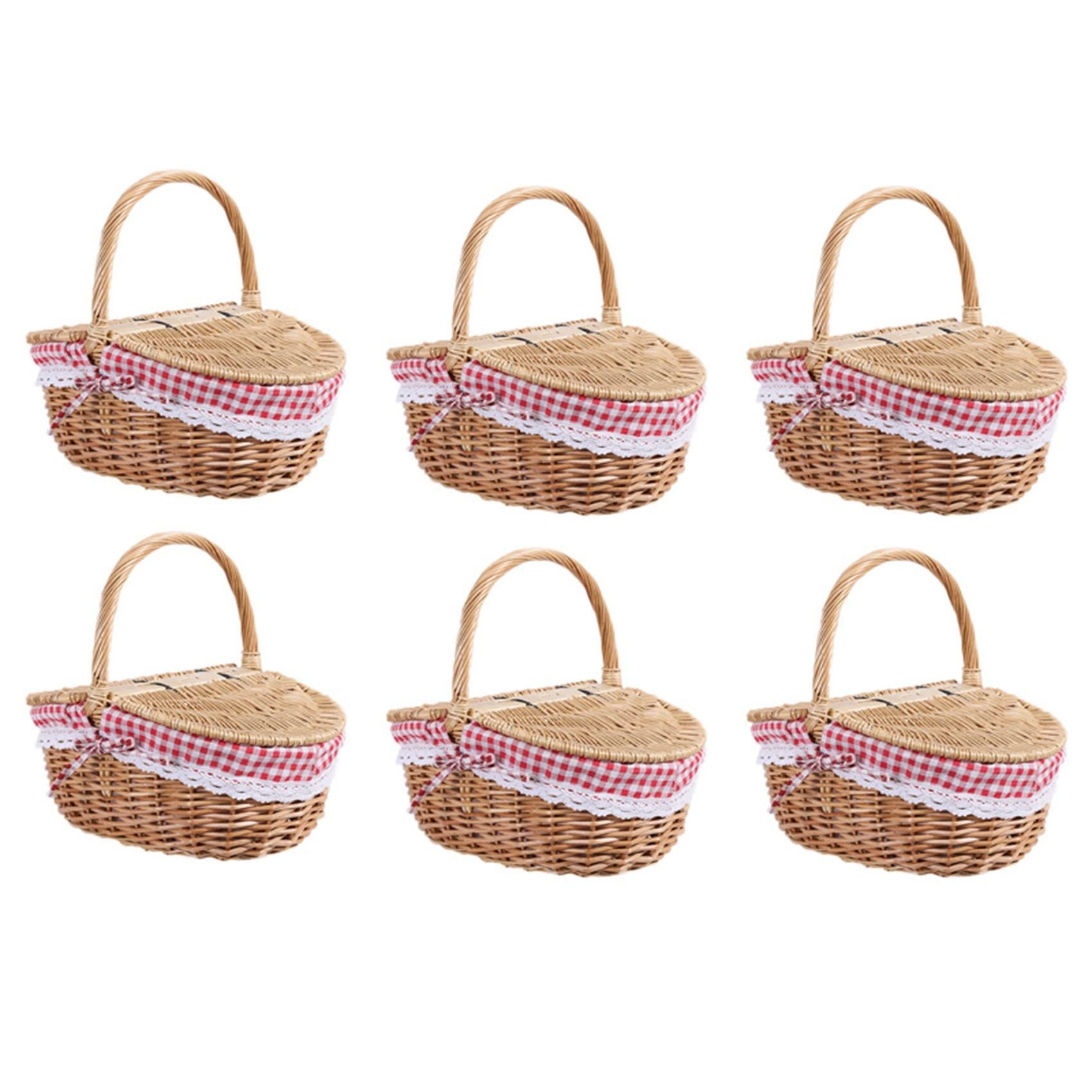 Lot de 6 paniers de pique-nique en osier avec couvercle et doublure pour pique-niques, fêtes et barbecues