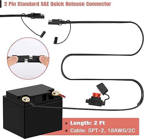 Miniatura 3 de Bates - Conector de batería SAE, paquete de 2, arnés de terminal de anillo SAE a O de 2 pies, conector de batería de 2 pines, conector SAE, conexión