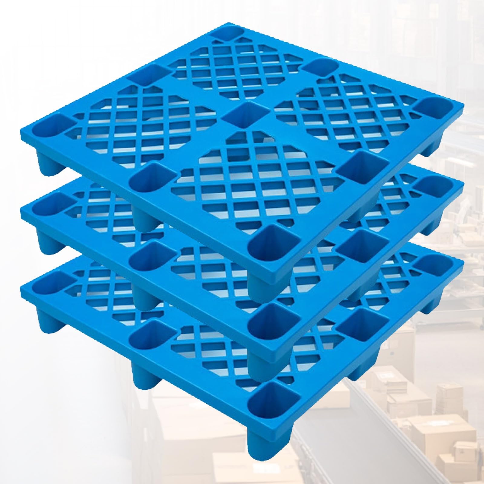 Lot de 3 palettes en plastique imperméables empilables et résistantes à l'humidité pour chariots élévateurs manuels et électriques, solutions de palettes industrielles robustes