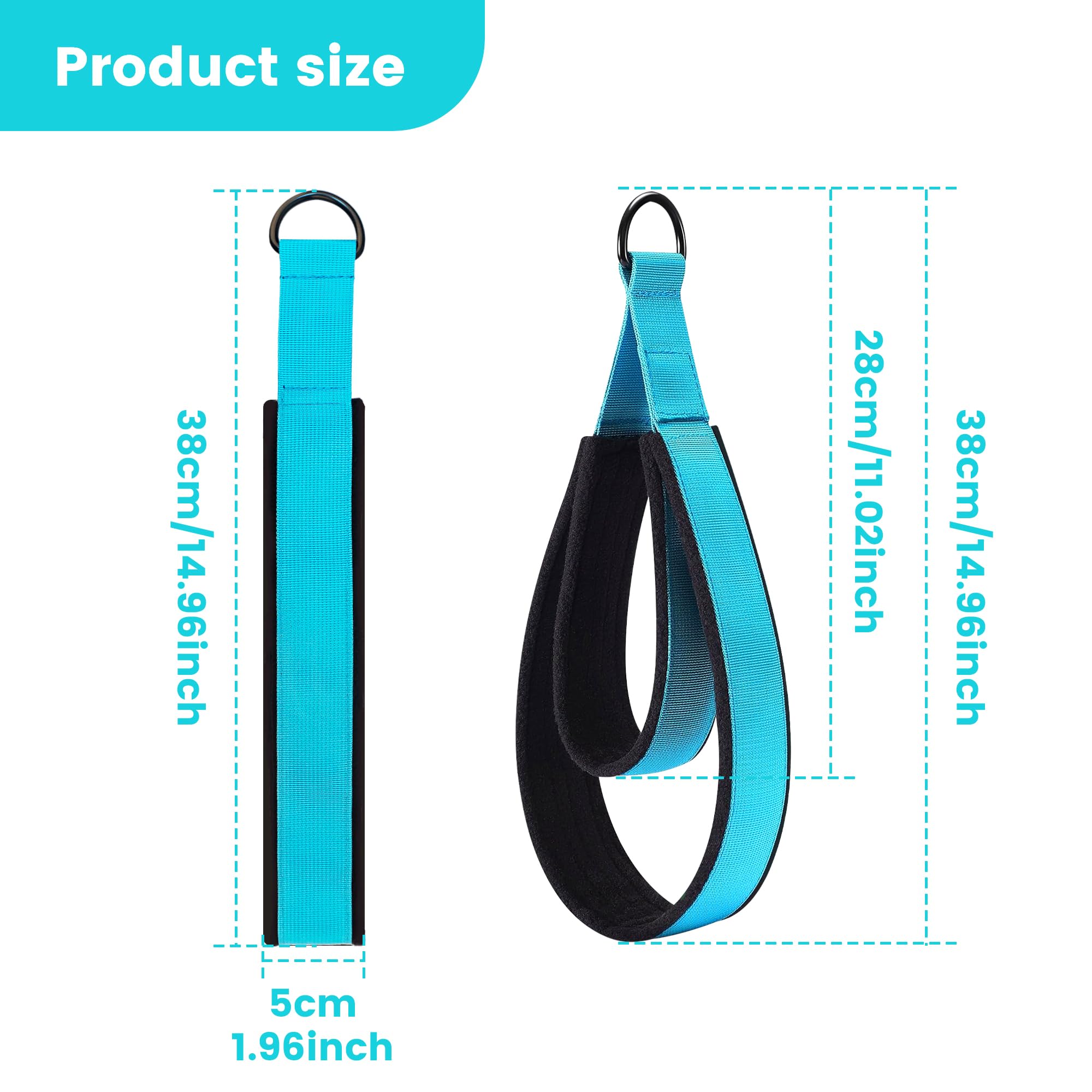 2PCS Pilates Double Loop Strap for Reformer Fitness D-Ring Straps Handle, Yoga Pilates Equipmen D-Ring Exercise Strap for Gym Workout Home(Lake Blue)