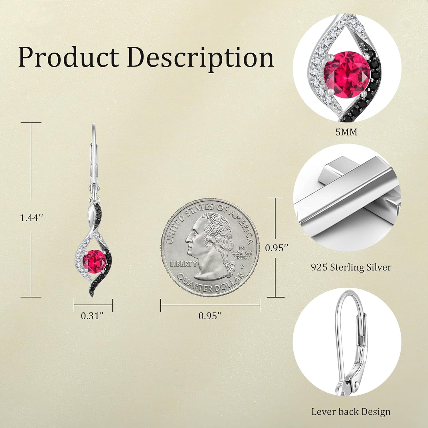 JO WISDOM Women Infinity Two Tone Earrings,925 Sterling Silver Dangle Birthstone Gemstone Earrings,Leverback Jewelry for Women - Image 6