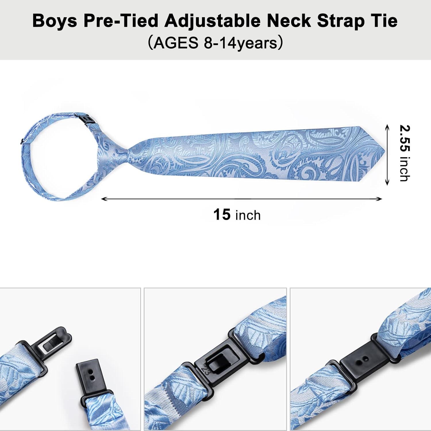 DiBanGu Boys Pre-tied Neckties and Pocket Square Set Adjustable Strap Tie for Kids Wedding Party Graduation School Uniforms - Image 3
