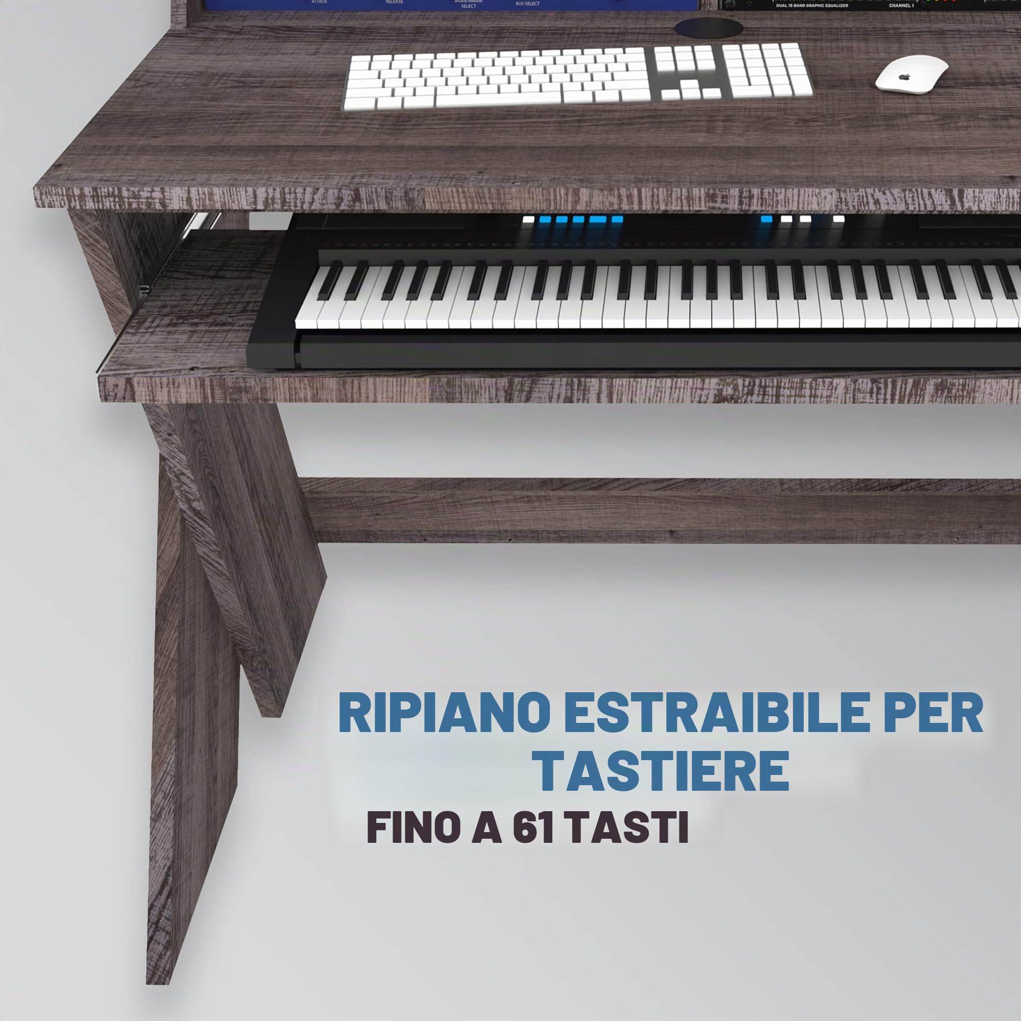 Glorious Sound Desk Compact Walnut - Station de travail de studio compacte au design intelligent avec grande surface de travail, compartiment à clavier coulissant