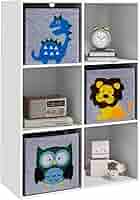 Scaffale Portagiochi ZONEKIZ Per Bambini - 4 Scomparti Con Contenitori, 61.8x29.9x61.8cm Bianco - Foto 9