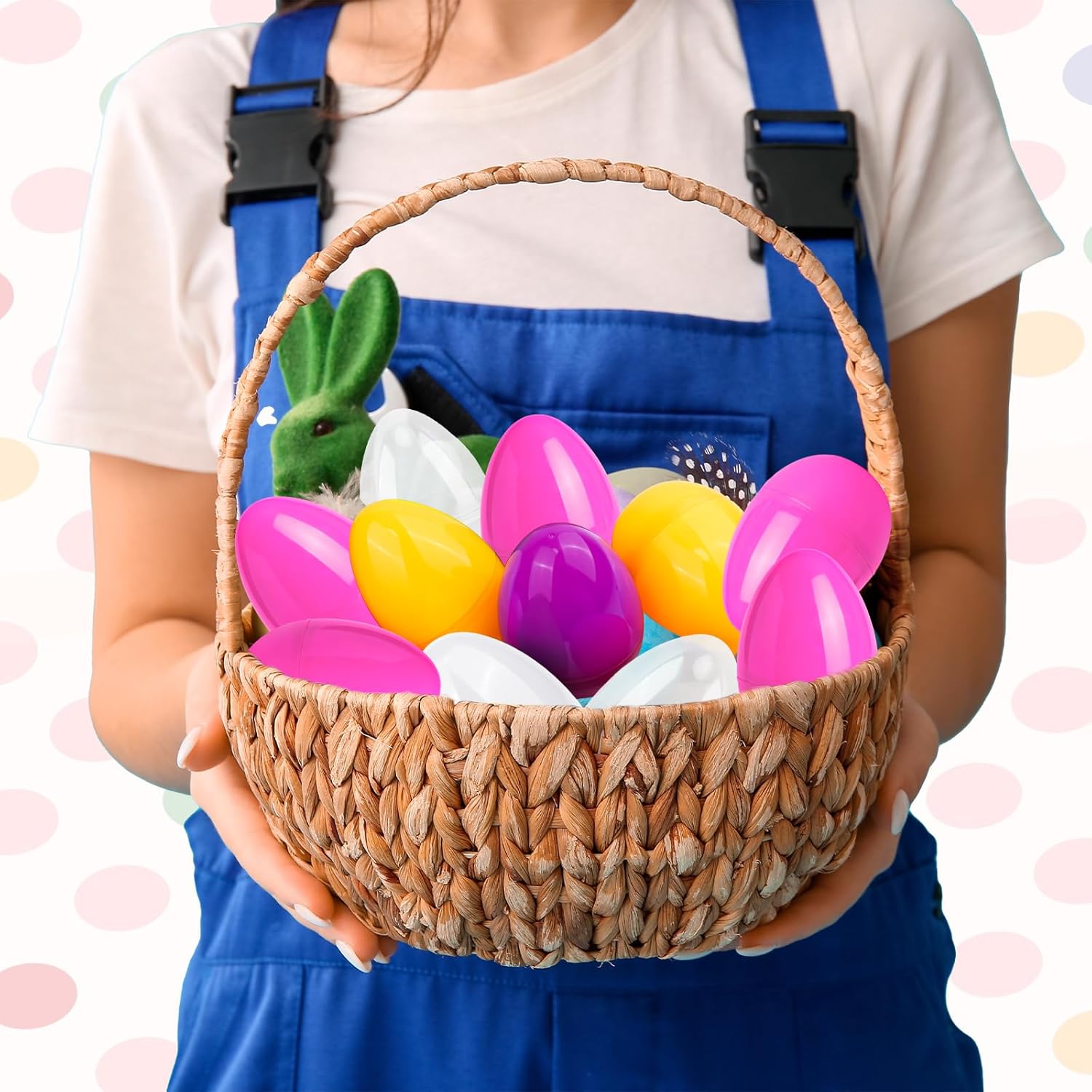 24 Pack Plastic Easter Eggs Large 3.5 Inch Empty Eggs Bulk Fillable for Easter Theme Party Favor Basket Stuffers Holiday Decoration(Pink)