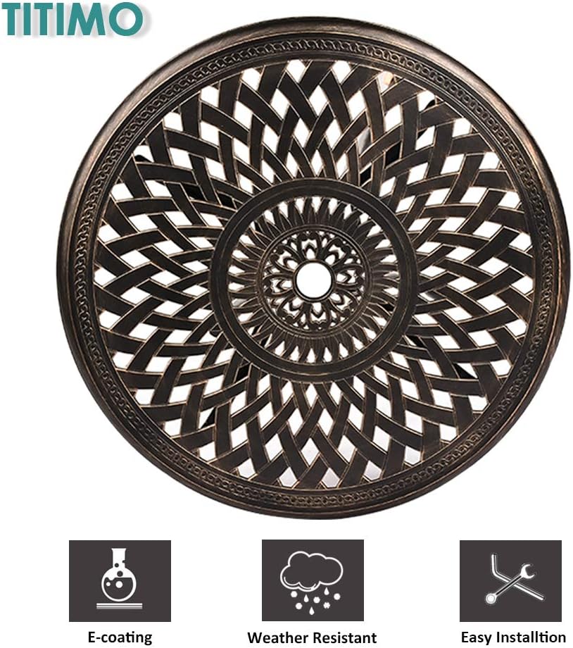 TITIMO 31 inch Diameter Outdoor Round Patio Bistro Dining Table Cast Aluminum with Umbrella Hole Conversation Table : Patio, Lawn & Garden