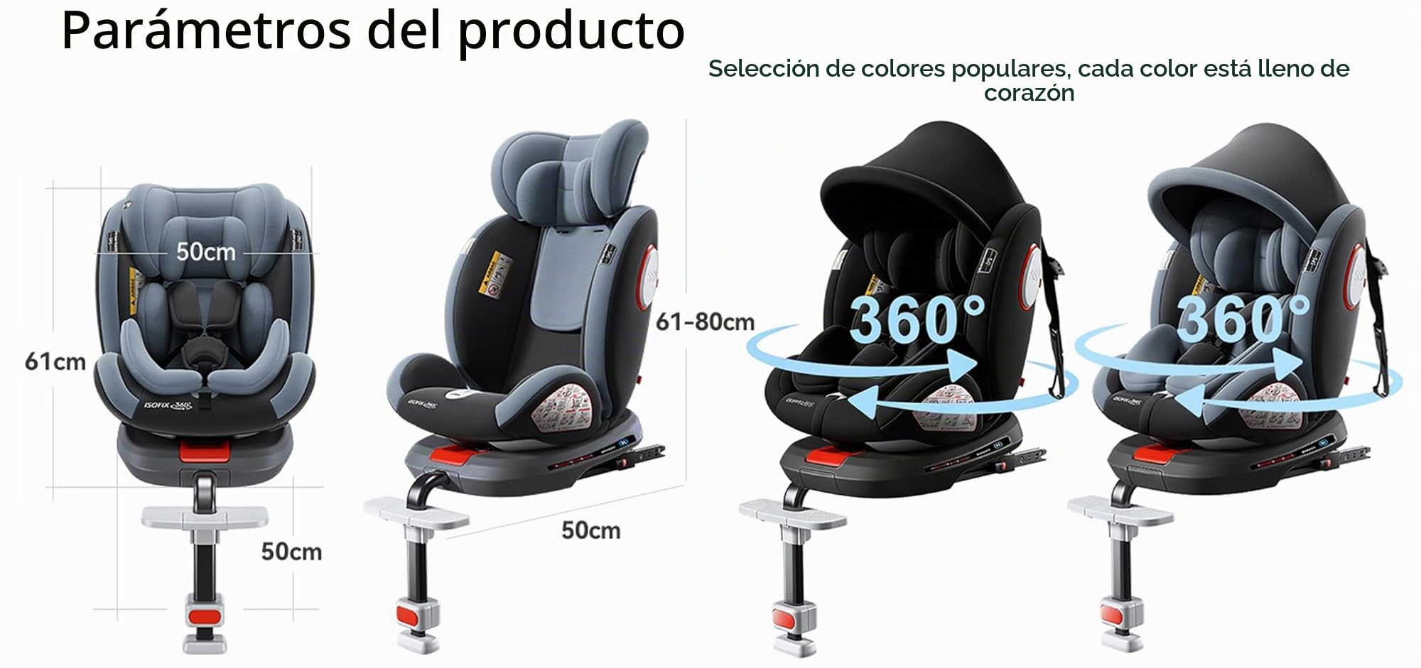 Nine point nine Giratorio 360° Silla Coche, Altura e Inclinación Ajustables Silla Coche Bebe, Anticolisión Sillita Bebe Coches, Fácil de Limpiar Sillita Bebes Coches (Grey with Foot Rest Frame)