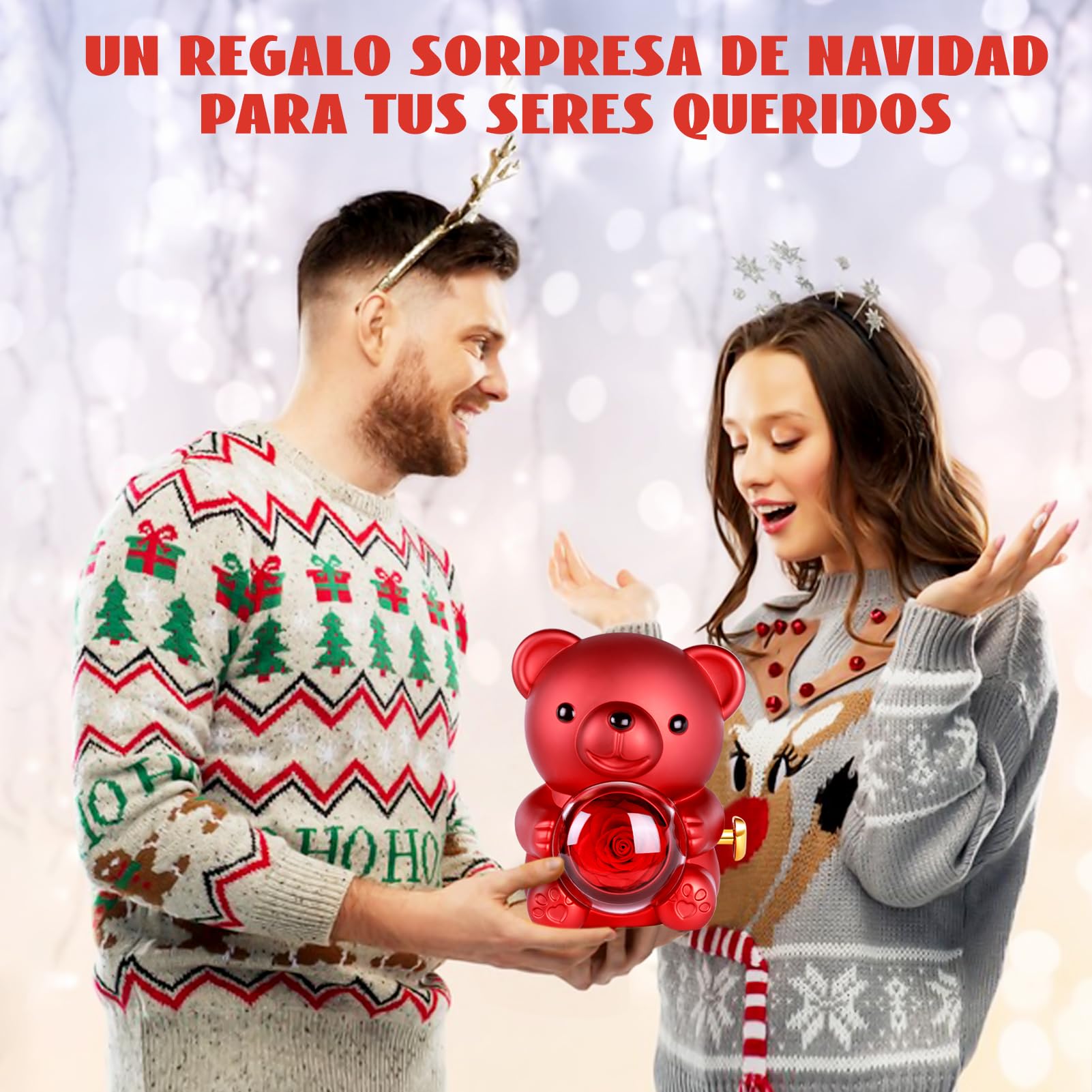 Oso con Rosa Eterna y Collar, Flor Eterna con Osito,Osito con Colgante Dentro,Regalo para Ella Oso- Regalos para Mujer día de San Valentín, Cumpleaños,Regalo Mamá Navidad