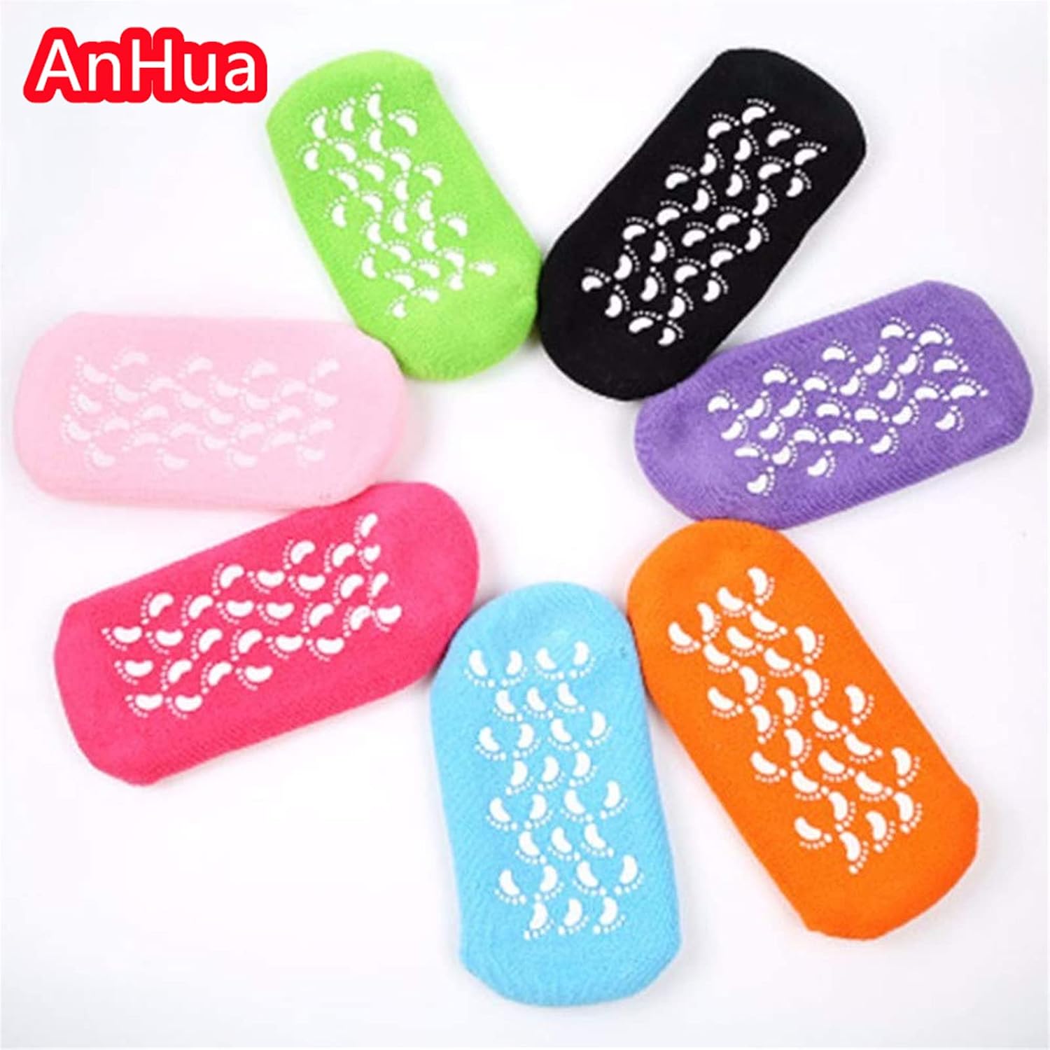 AnHua 1 Pair Feet Spa Moisturizing Gel Socks Exfoliating Dry Cracked Soft Skin Sock Pedicure Foot Care Tool Beauty Foot Care (Orange)