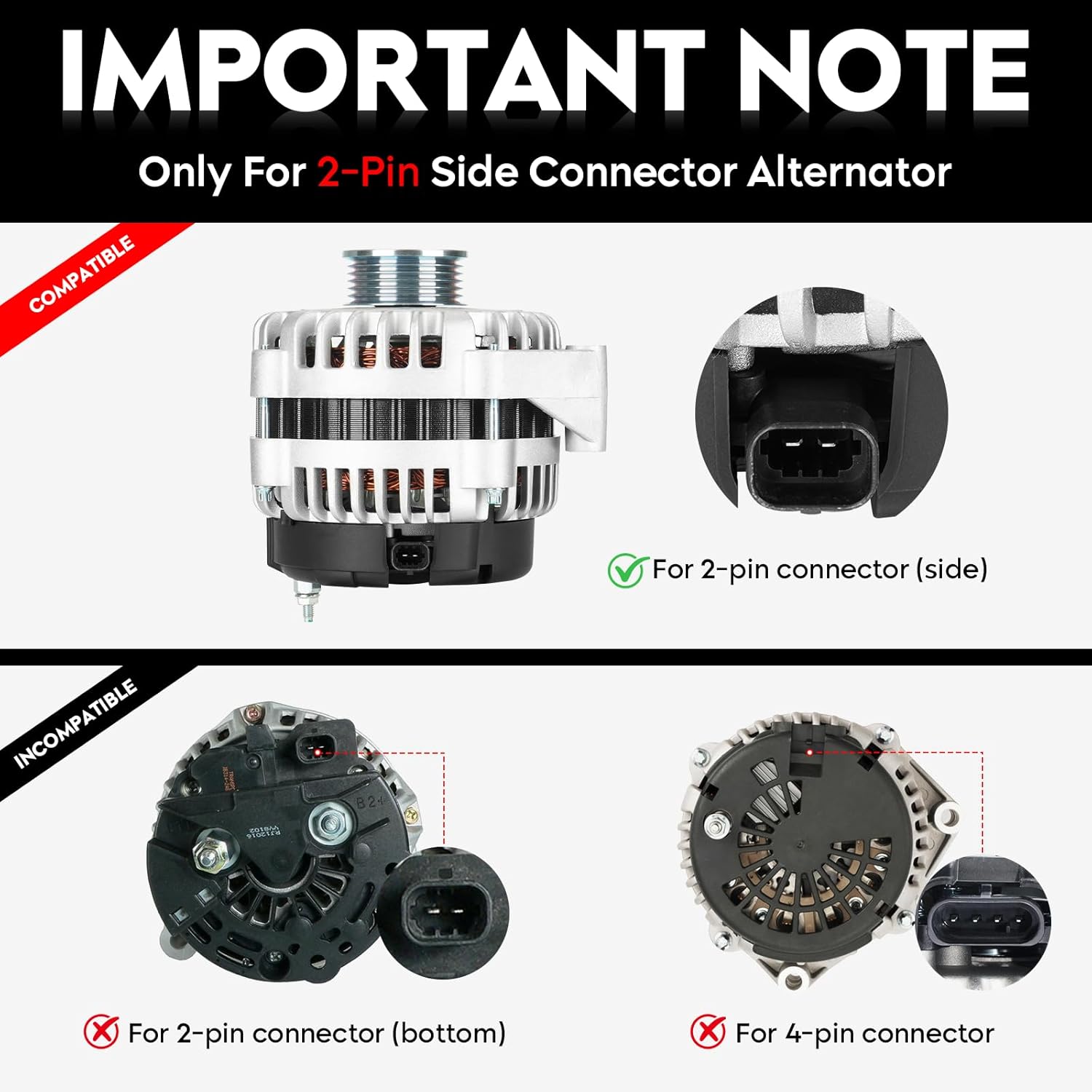New 2-Pin 145Amp Alternator for 4.3L 4.8L 5.3L 6.0L Chevrolet Silverado & GMC Sierra 1500 1500 HD Classic 2005-2007, for 5.3L Chevrolet Avalanche 1500, for 6L Cadillac Escalade ESV EXT 05-06