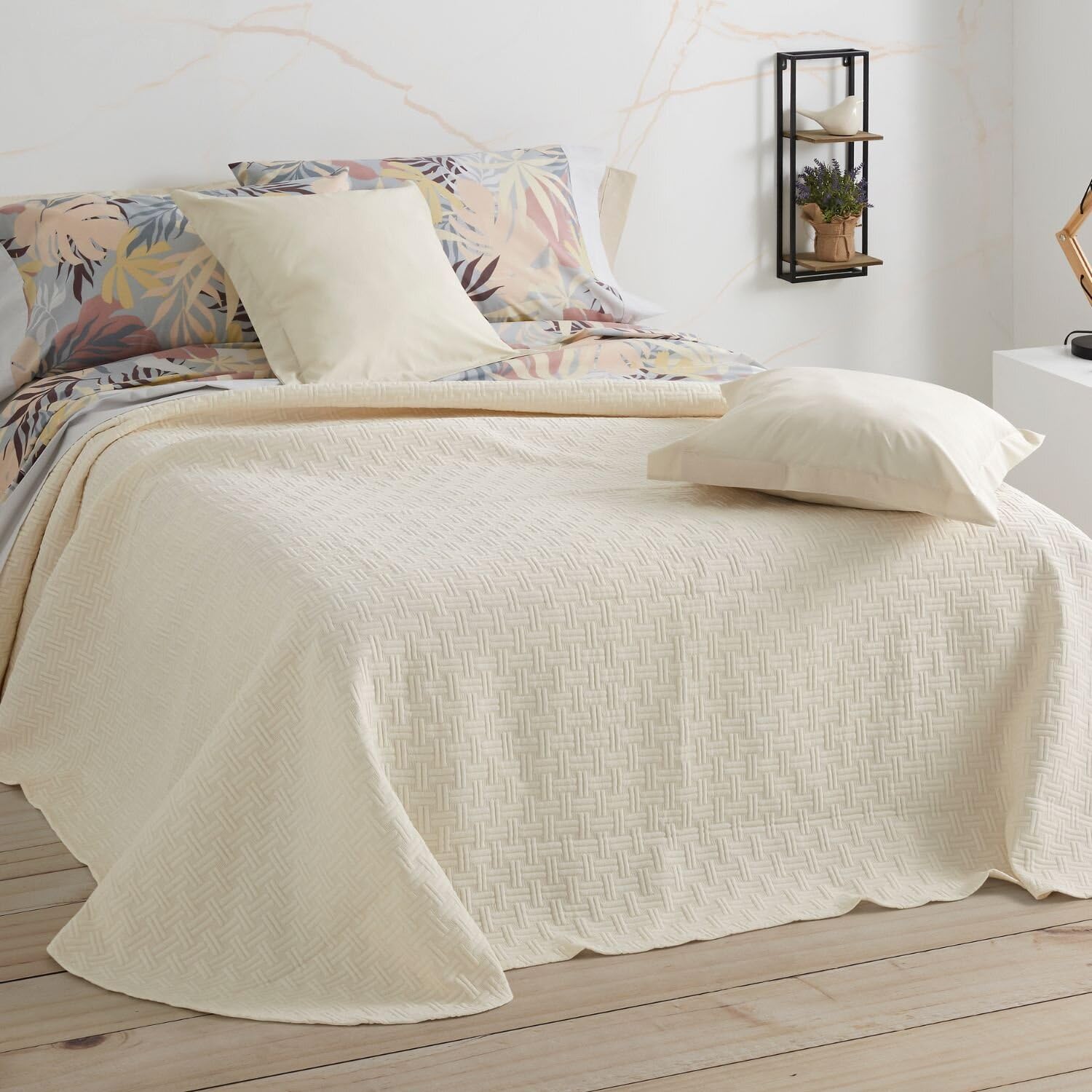 Burrito Blanco | Colcha Jacquard 100 | Colcha Verano Piqué 235x270cm (+ Medidas Disponibles)| para Cama de 135cm | Sin Relleno | Color Beige