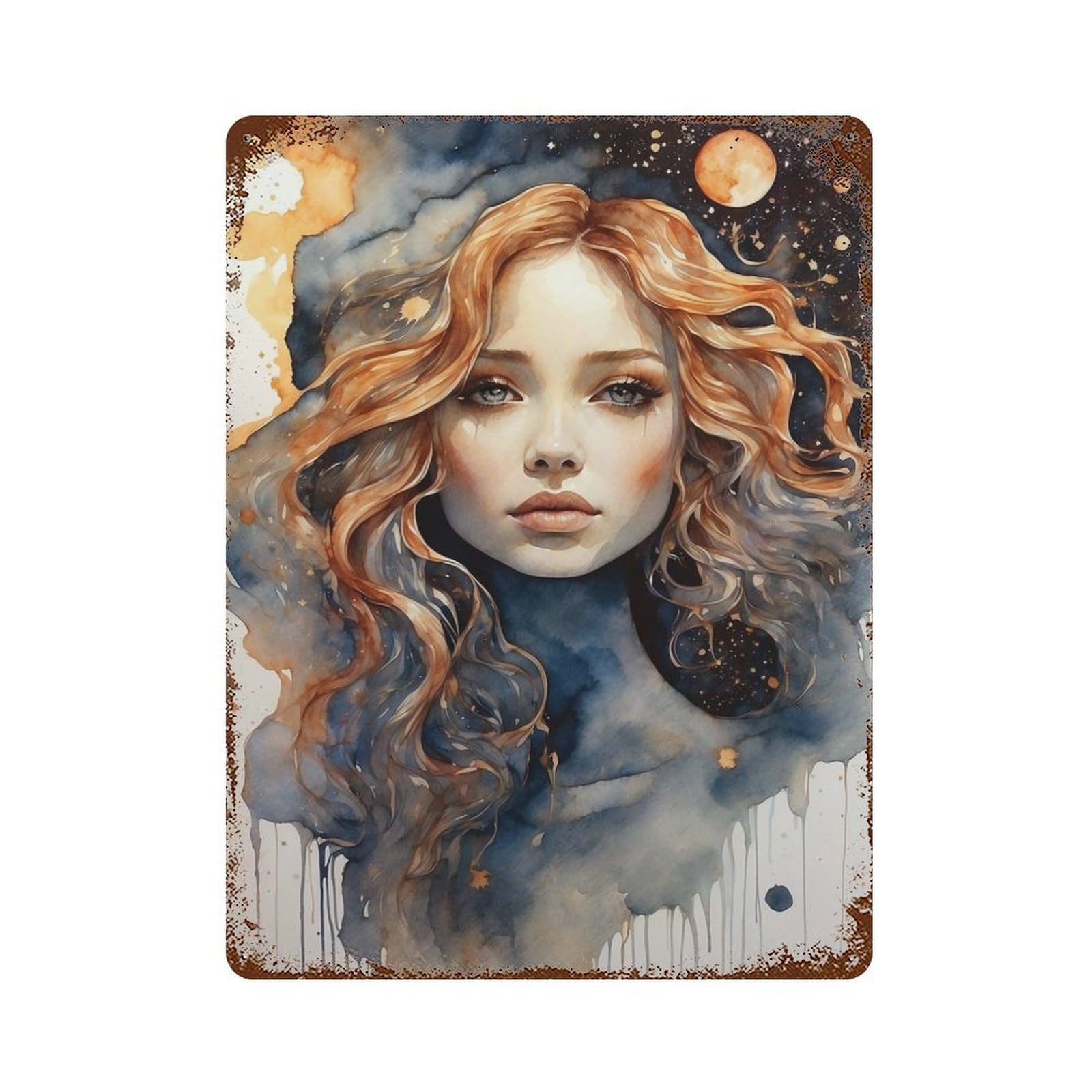 Celestial Goddess Rusty Metal Tin Sign 15.7"x11.8", for Shed, Workshop And Garage Wall Decor, Shabby Chic Decor