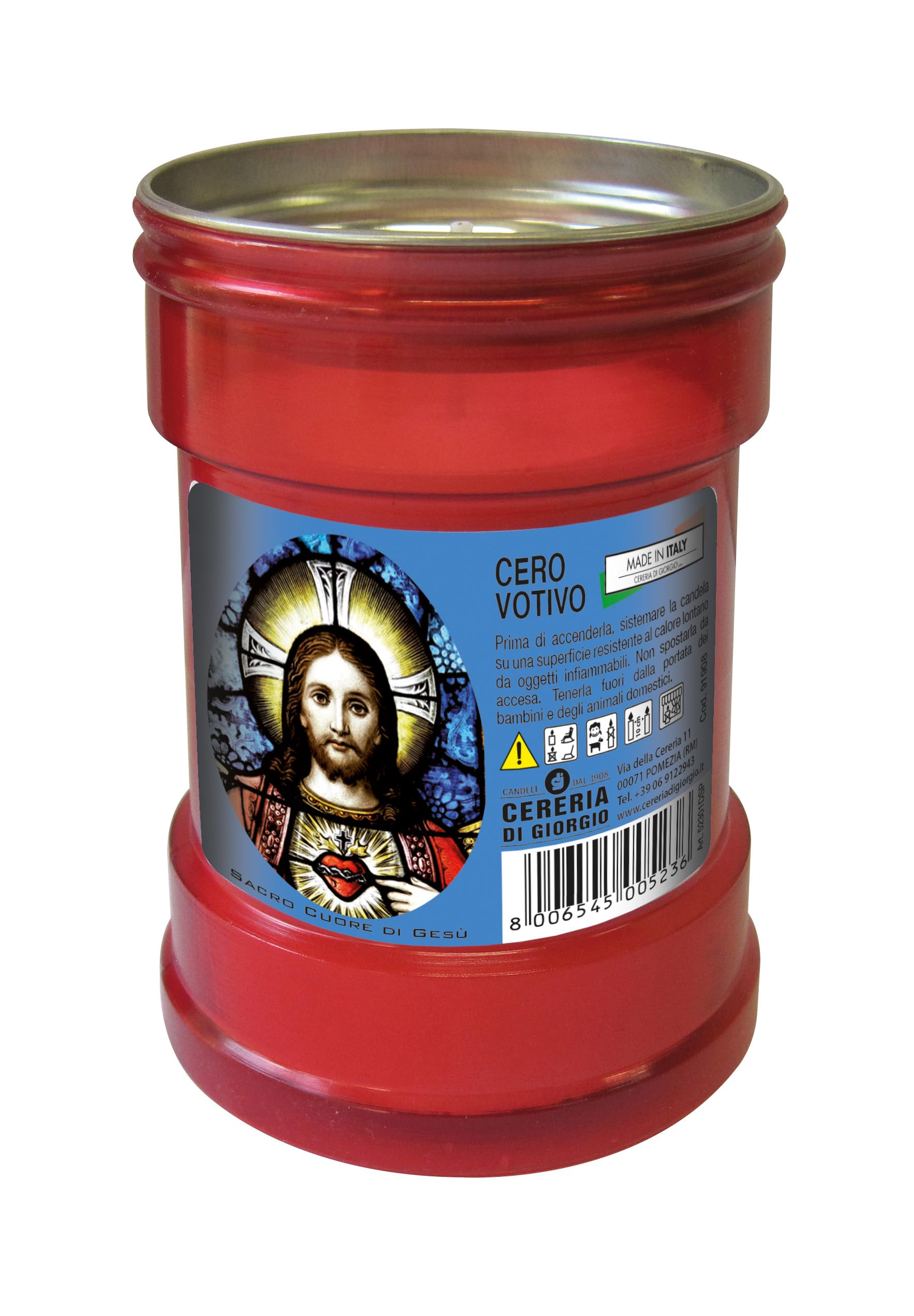 Cereria Di Giorgio - Confezione da 60 Ceri Votivi dedicati al Sacro Cuore - Modello P30 - Durata 32 Ore