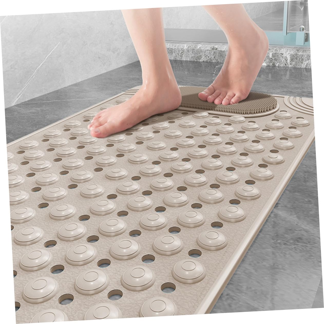 Hemobllo Tapis de Bain Antidérapant Beige avec Ventouse pour Massage Gommage Tapis Multifonction Caoutchouc Résistant à Lusure Coussin Massage pour Salle de Bain