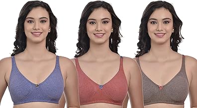 MiEstilo Comfort Bliss Seamless Cotton Blend Non-Padded T-Shirt Bra for Women (Soft Lavender Blue, Salmon Pink & Rust Brown, Pack of 3)