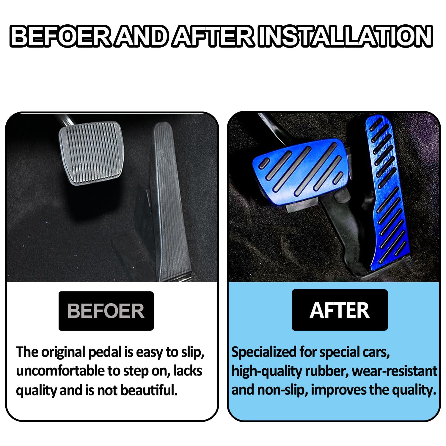 Aluminum Alloy Pedal Covers For Chevy Camaro 2016-2023 - No Drill Non-Slip Gas & Brake Pedal Covers, Blue (2-Piece Set)