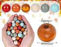 Vista 2 de Whaline 16mm 240Pcs Cuentas de madera rústicas de otoño con agujeros para decoración de granja, cuentas redondas naturales naranja azul verde