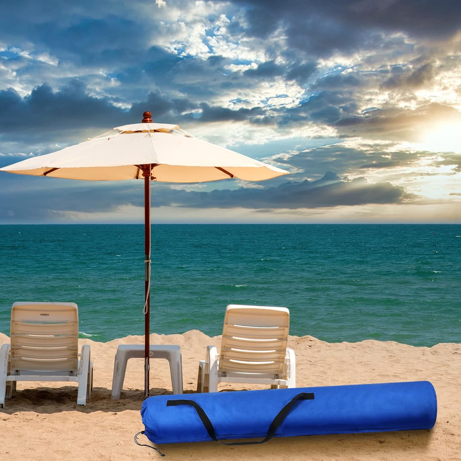 Dunzy 2 Pcs Beach Umbrella Bag Waterproof Umbrella Carry Bag with Shoulder Strap Carry Handle Large Foldable Beach Bag for Umbrellas Outdoor Camping Traveling Patio Beach, Blue, 57 x 10 Inch