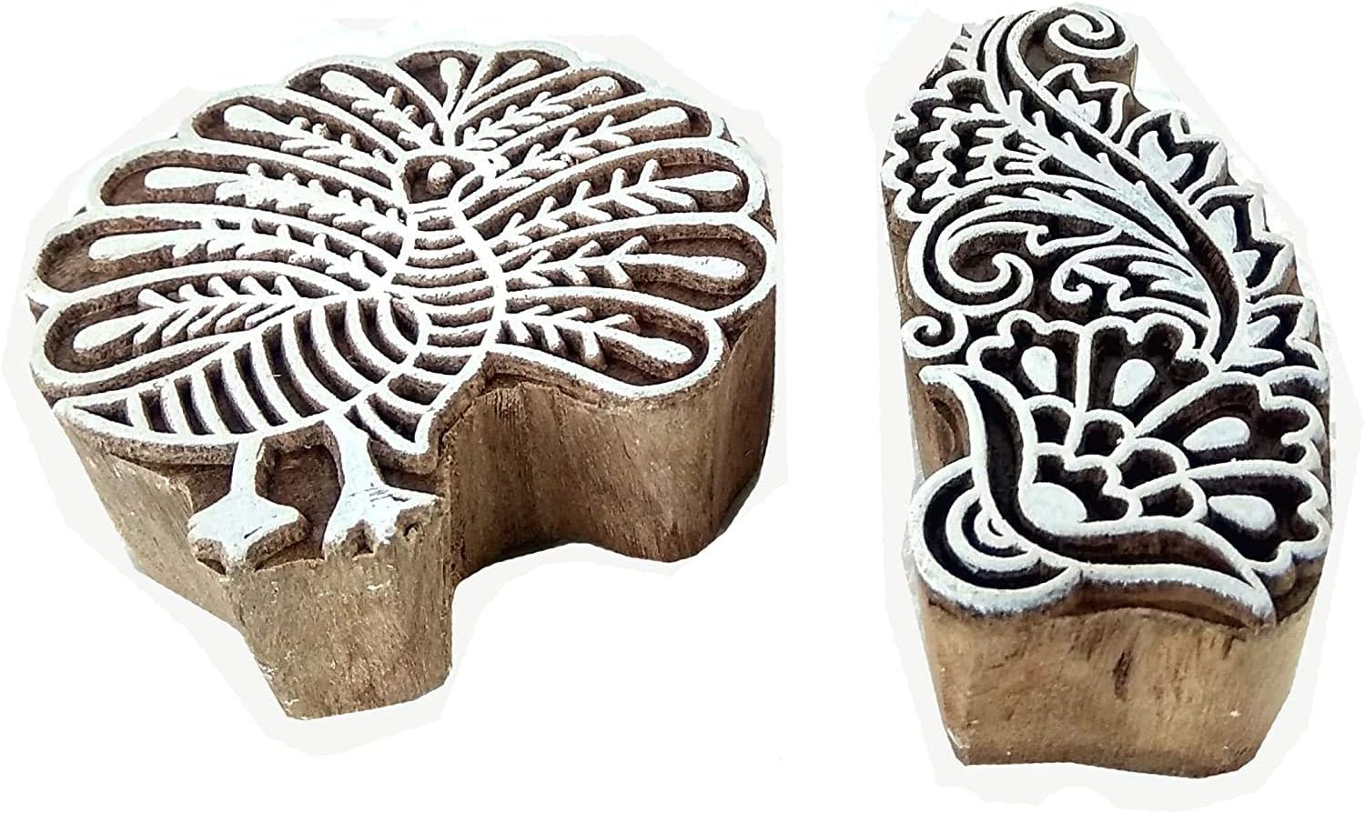 Wooden Printing Blocks Set Hand Carved Wood Stamp Body Tattoo, Crafts, Clay Pottery Made from Wood Design for Fabric Printing Scrapbook Print (Design-B)