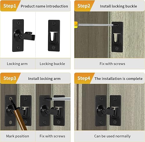 Miniatura 4 de Cerradura de puerta pequeña de ángulo recto de 90 grados, pestillo de puerta corredera de acero inoxidable 304 negro mate, cerradura de puerta de