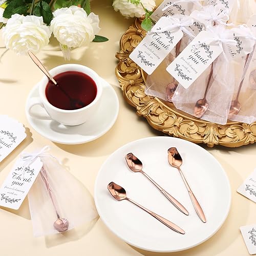 Miniatura 9 de Roshtia 50 juegos de cucharas de té en forma de flor de rosa, recuerdos de boda para invitados de 5.2 pulgadas, mini cucharadita de postre de flores