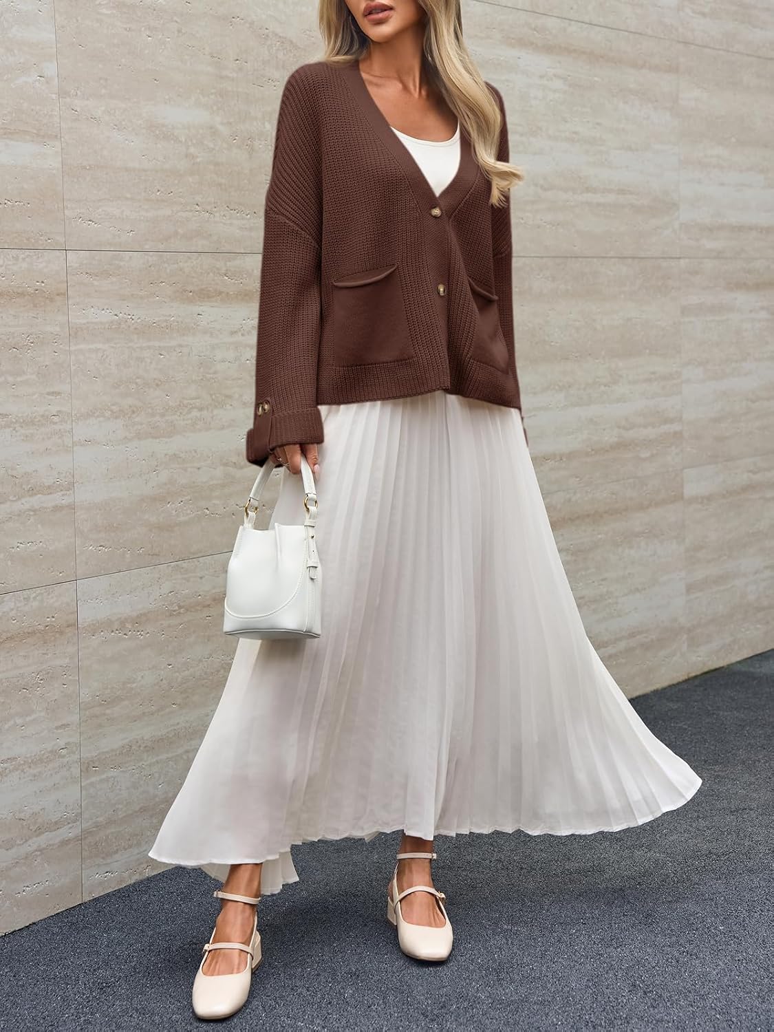 Saodimallsu Womens Oversized Cardigan Sweaters Button Up V Neck Long Sleeve Open Front Chunky Knit Sweater Coats - Image 5