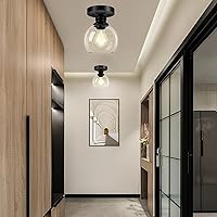 Vista 5 de Industrial Semi Flush Mount Ceiling Light, 5.91 Inch Seeded Glass Ceiling Lamp Shade, Matte Black Closet Lights, Garage Ceiling Light Fixture for
