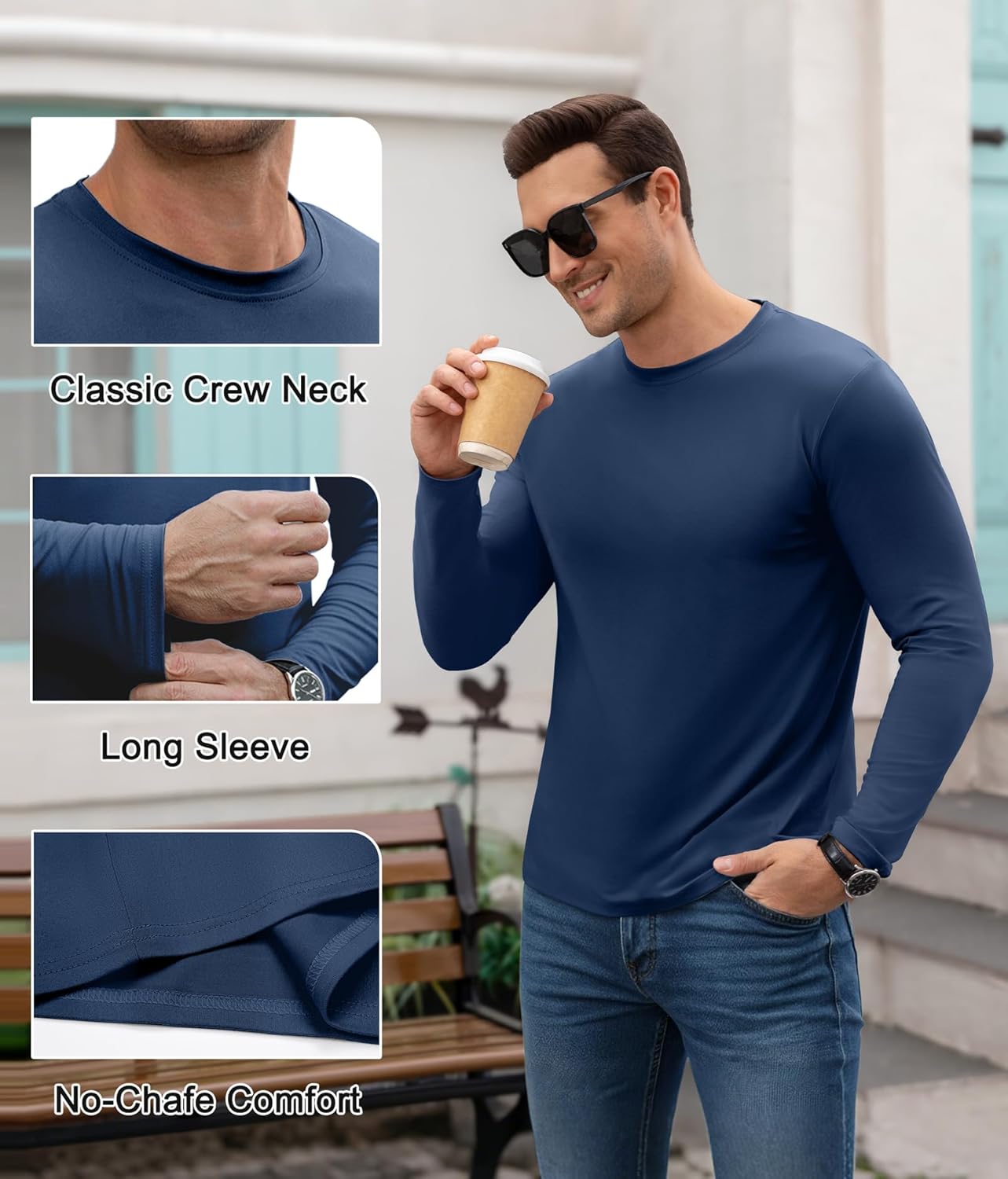 Boyzn 1/3 Pack Men's Long Sleeve T Shirts, Long Sleeve Cotton T Shirts for Men, Casual Crewneck Basic Tee Undershirts for Men