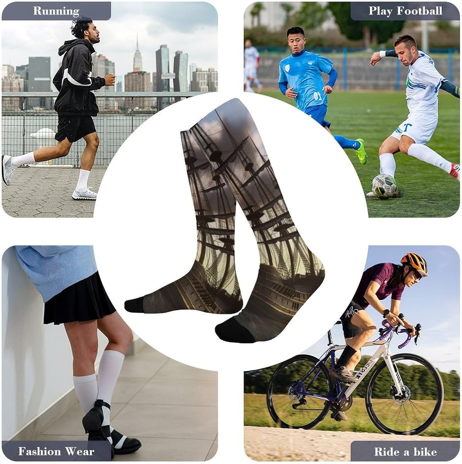Pirate Ship Knee High Soccer Socks Moisture Wicking