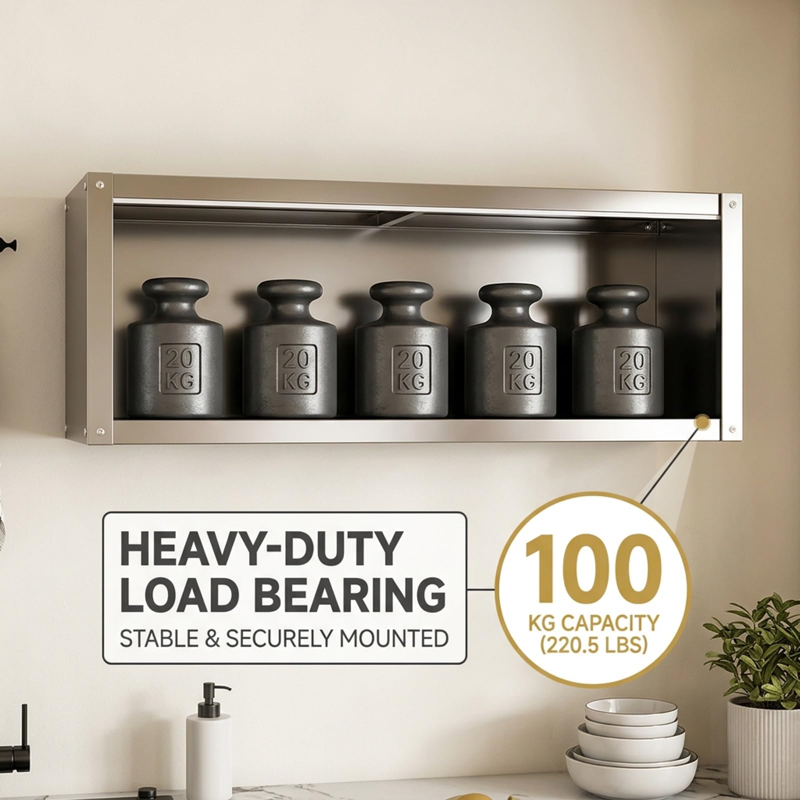 Lar Capaci Inless - Armario de pared de acero con puertas correderas, cocina, baño y estante Ga Sto - Moderno solut nizatal para uso doméstico y comercial