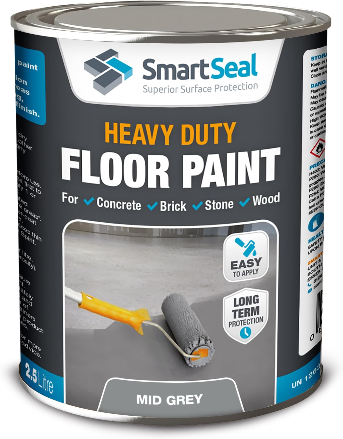 SmartSeal Heavy Duty Floor Paint - Mid Grey, 2.5L - Hard-Wearing Garage Floor Paint with Anti-Slip Mid-Sheen Finish – also Ideal for Decking, Warehouse flooring, Brick, Concrete, Stone & Wood