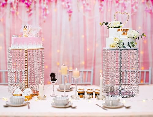 Miniatura 3 de Soporte para pastel con colgante de cristal de 12 pulgadas de diámetro, juego de mesa de postre dorado de 16 pulgadas de alto, puede sostener grueso