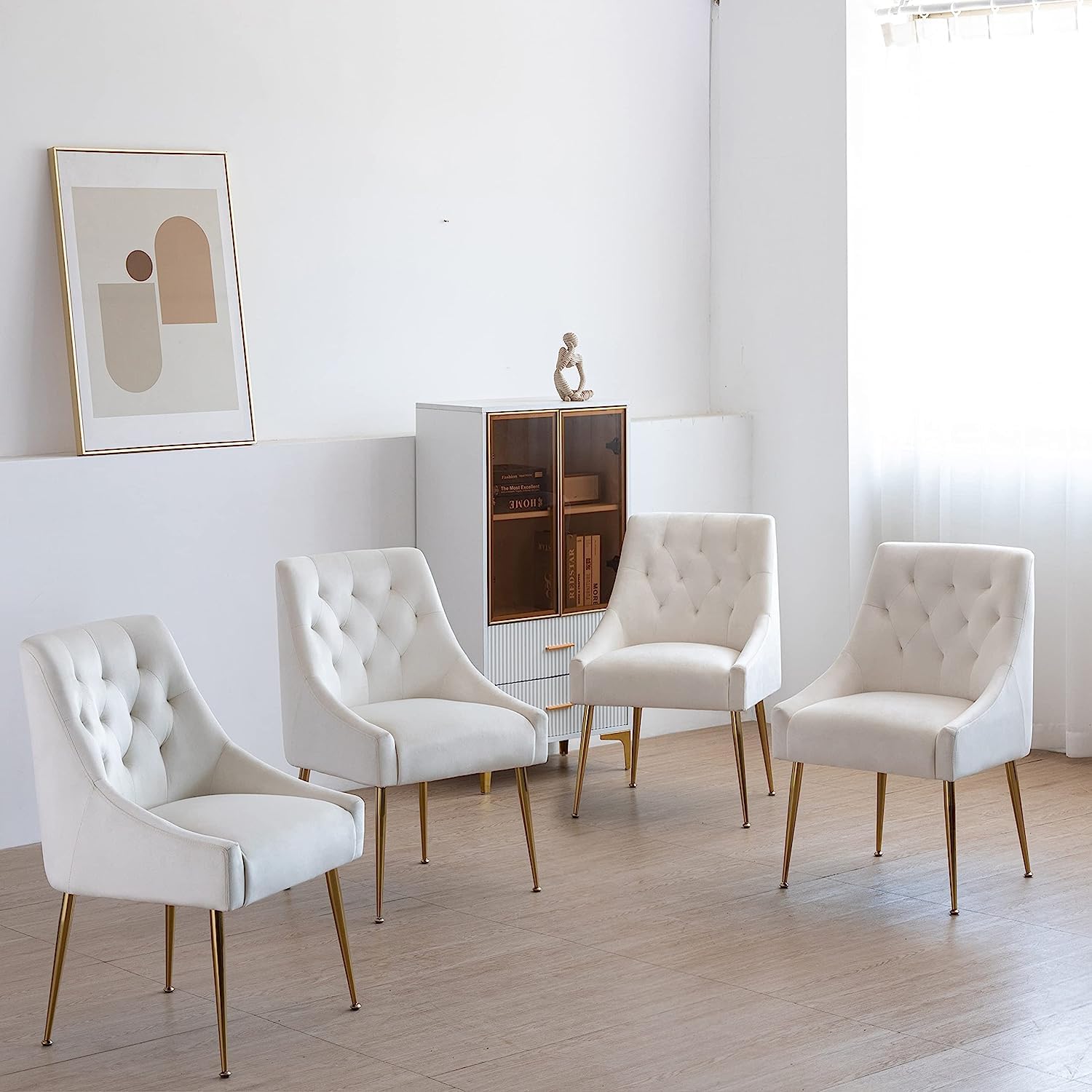 Esszimmerstühle 2er Set, Samt Esszimmerstühle, Modern Küchenstuhl mit Metallbeinen, 13 cm Gepolsterter, für Küche Esszimmer, Wohnzimmer, Schlafzimmer (Beige)