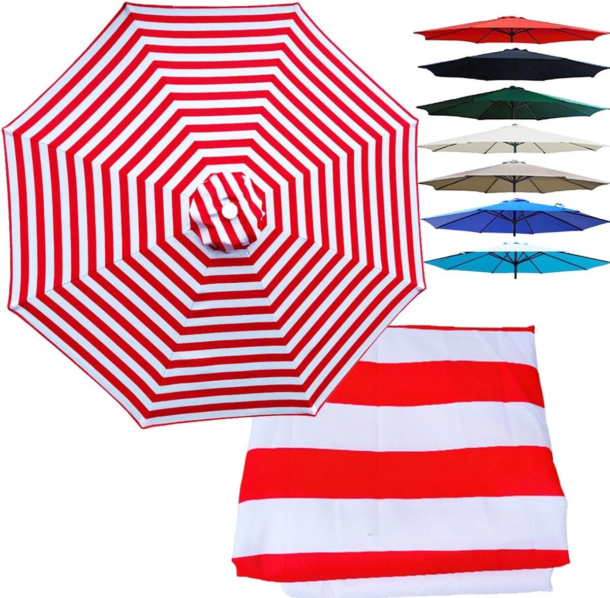 6.5ft 7.5ft 9ft Garden Umbrella Replacement Covers, 6 Ribs/8 Ribs UV Protective Canopy Cover for Market Table, Not Full Umbrella (Color : Red and White, Size : 3.0m/10ft-8 Ribs)