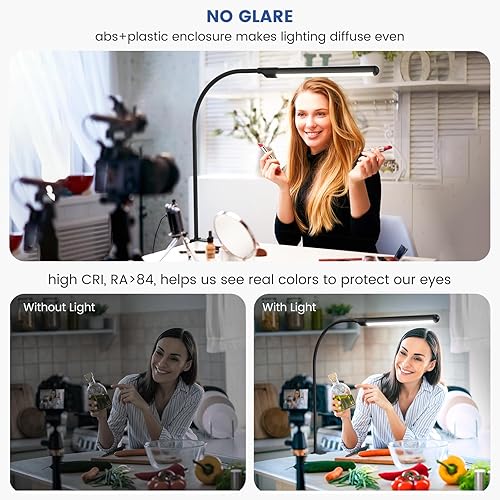 Miniatura 4 de MYPLUS Lámpara LED de escritorio con abrazadera, control de onda manual, 5 colores y 10 niveles regulables, lámpara LED con clip, luces de mesa